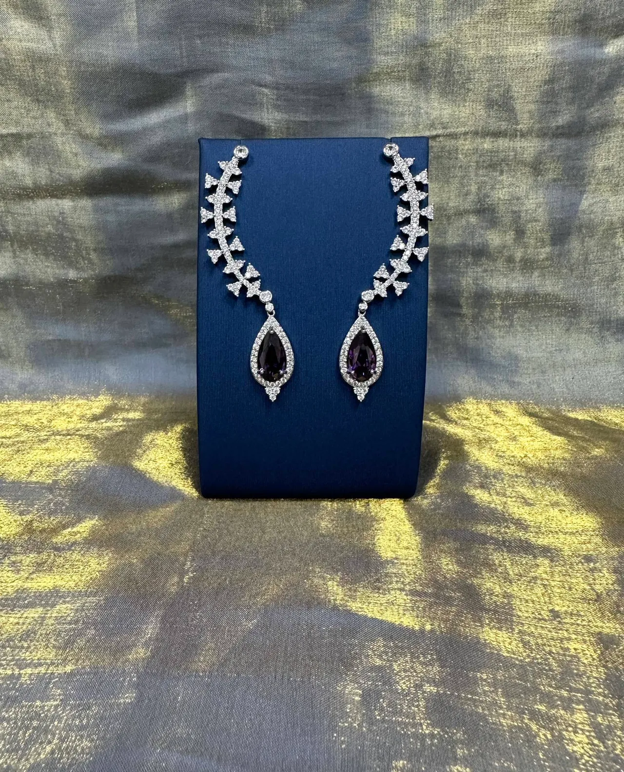 Vine-Inspired Pavé Teardrop Purple Gemstone Earrings 9
