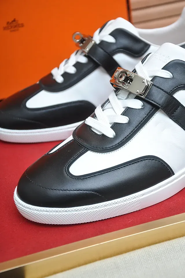White and Black Two-Tone Leather Strap Sneaker 2