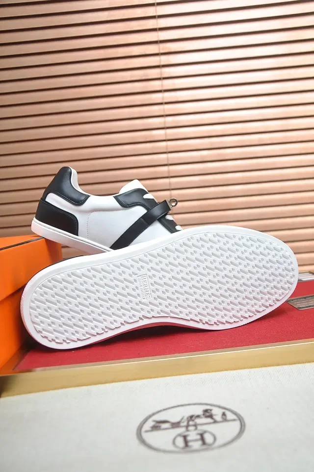 White and Black Two-Tone Leather Strap Sneaker 3