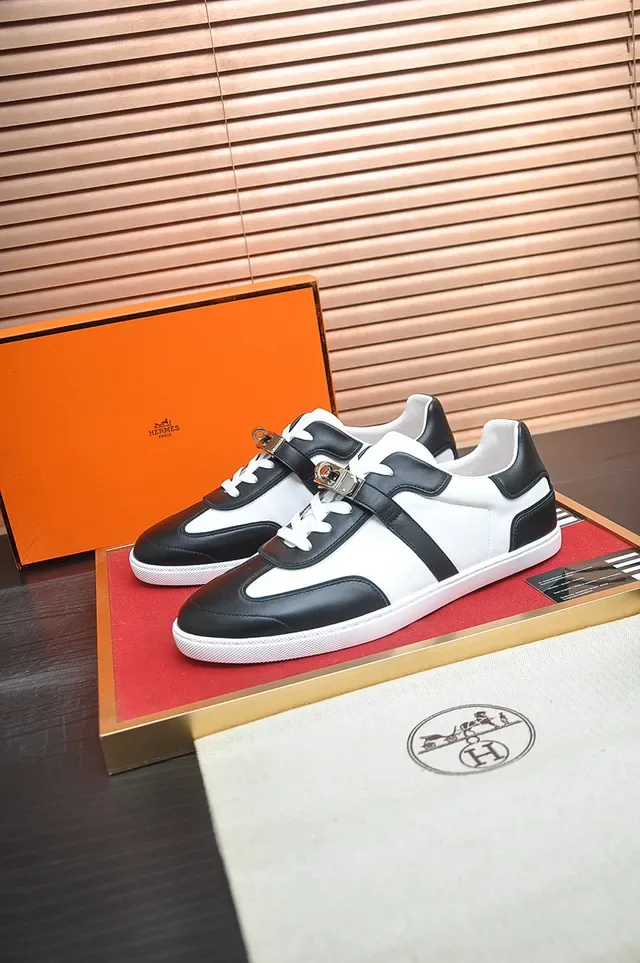 White and Black Two-Tone Leather Strap Sneaker 4