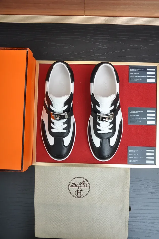White and Black Two-Tone Leather Strap Sneaker 5