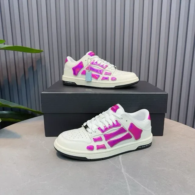 White and Iridescent Pink Bone-Overlay Lifestyle Sneakers 2