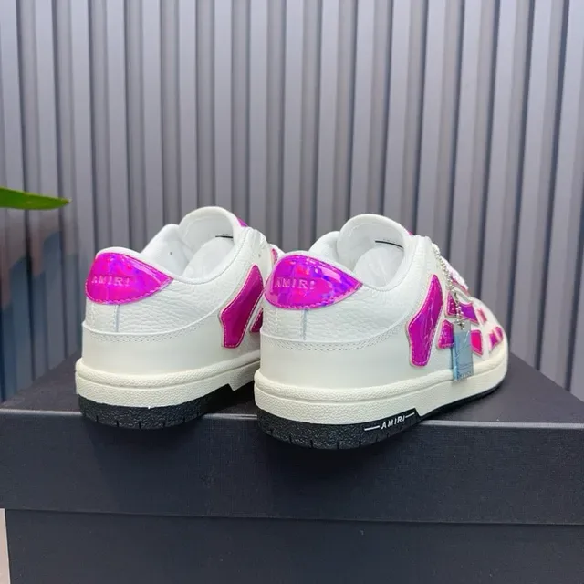 White and Iridescent Pink Bone-Overlay Lifestyle Sneakers 4