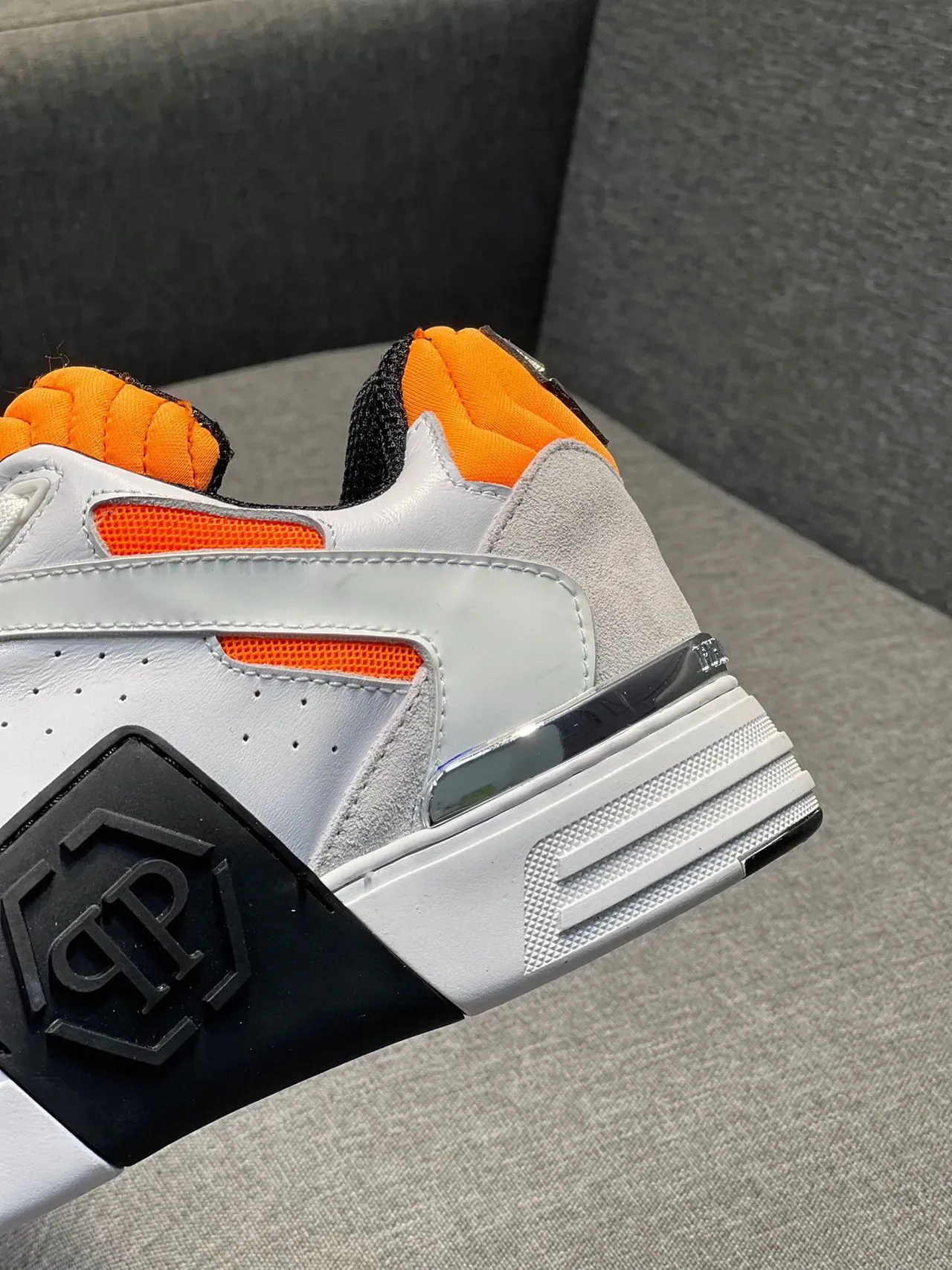 White and Orange Accented Lifestyle Sneakers 4