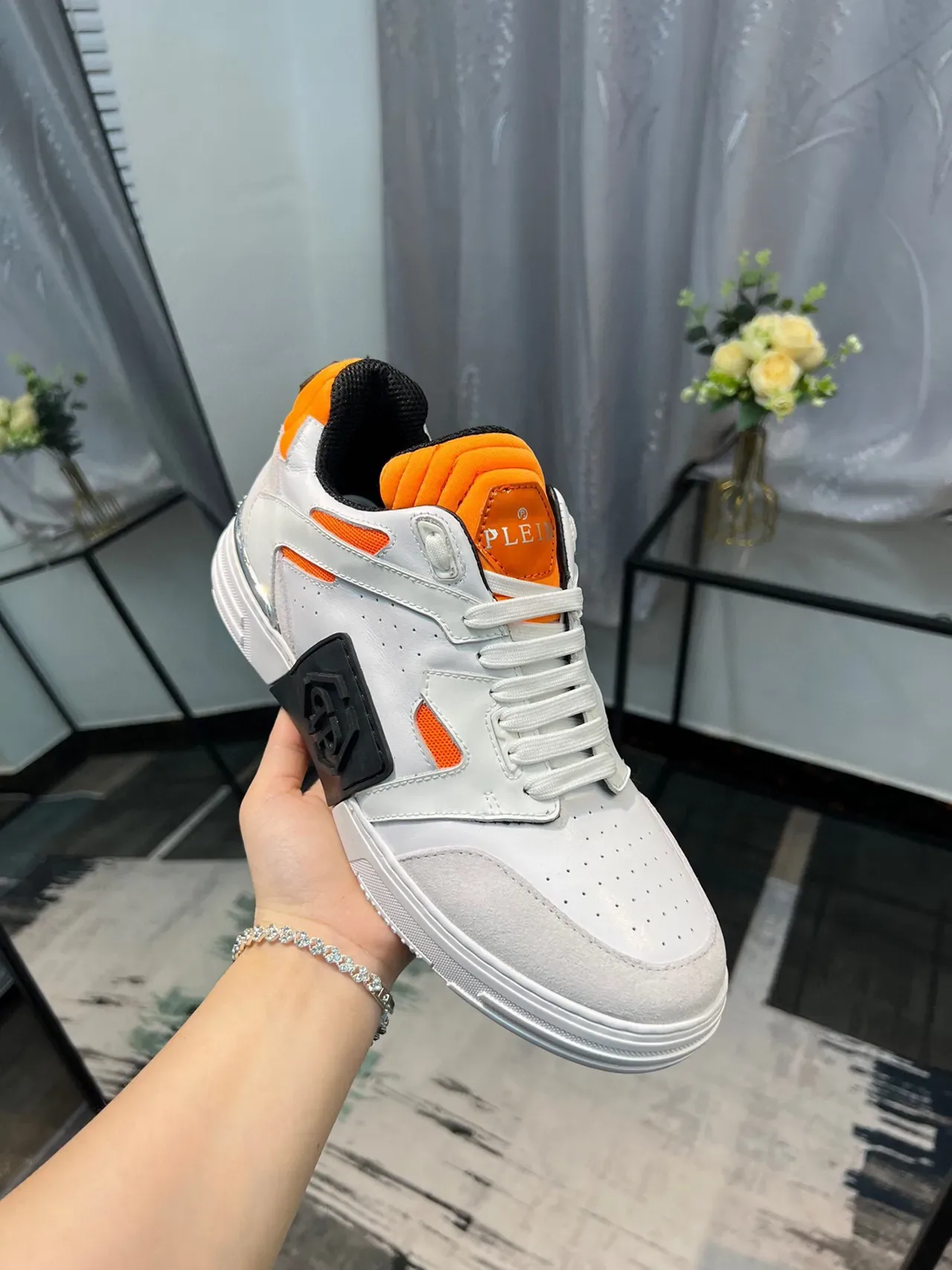 White and Orange Accented Lifestyle Sneakers 5