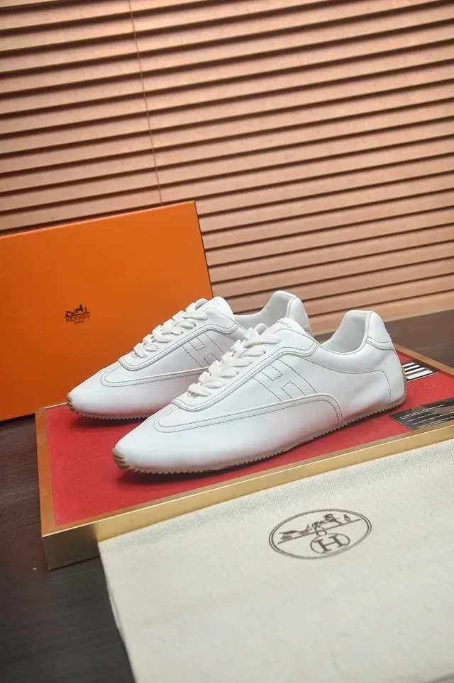 White Beige Leather Upper Gum Rubber Sole Sneakers 4
