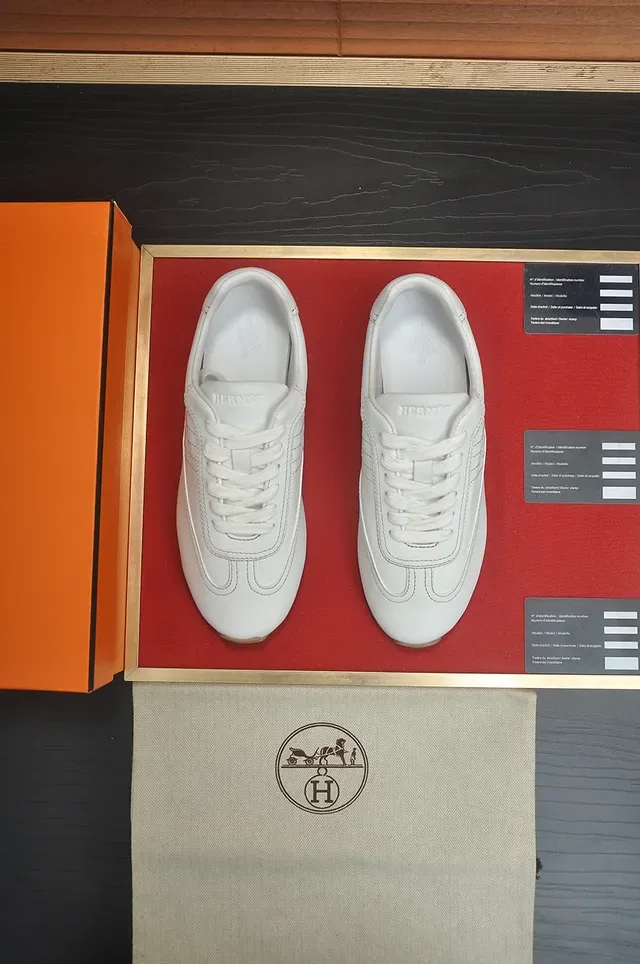 White Beige Leather Upper Gum Rubber Sole Sneakers 5