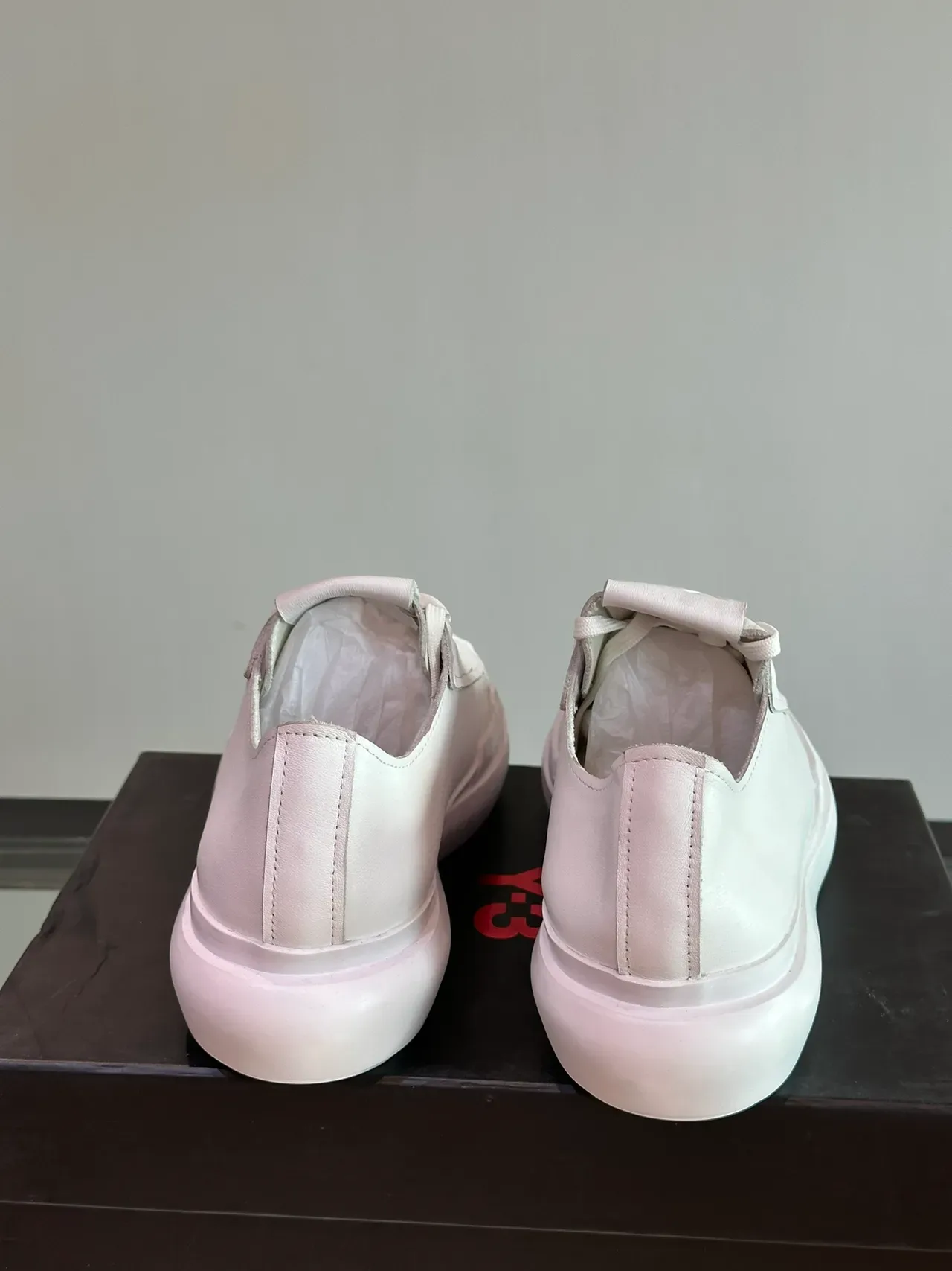 White Beige Leather Upper Platform Sole Sneakers 4