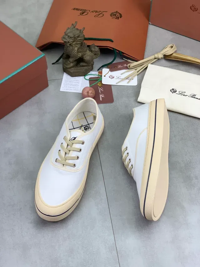 White Beige Low-Top Upper Canvas Shoes 5