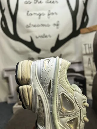 White Beige Oversized Sole Layered Synthetic Overlays Chunky Sneakers 4