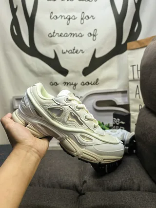 White Beige Oversized Sole Layered Synthetic Overlays Chunky Sneakers 6