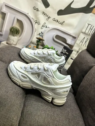 White Beige Oversized Sole Layered Synthetic Overlays Chunky Sneakers 7
