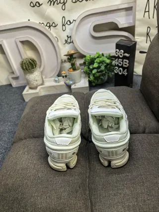 White Beige Oversized Sole Layered Synthetic Overlays Chunky Sneakers 8
