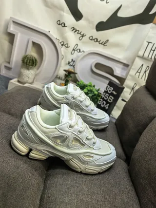 White Beige Oversized Sole Layered Synthetic Overlays Chunky Sneakers 9