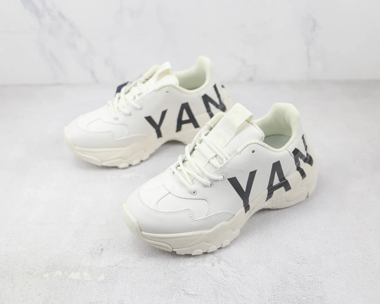 White Black Chunky Sole Oversized Side Lettering Sneakers 4