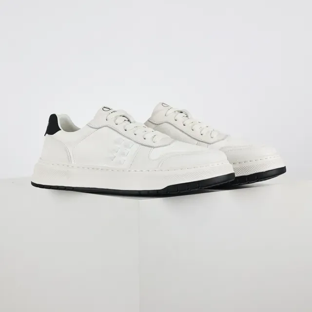 White Black Leather-Like Upper Contrast Sole Sneakers 3