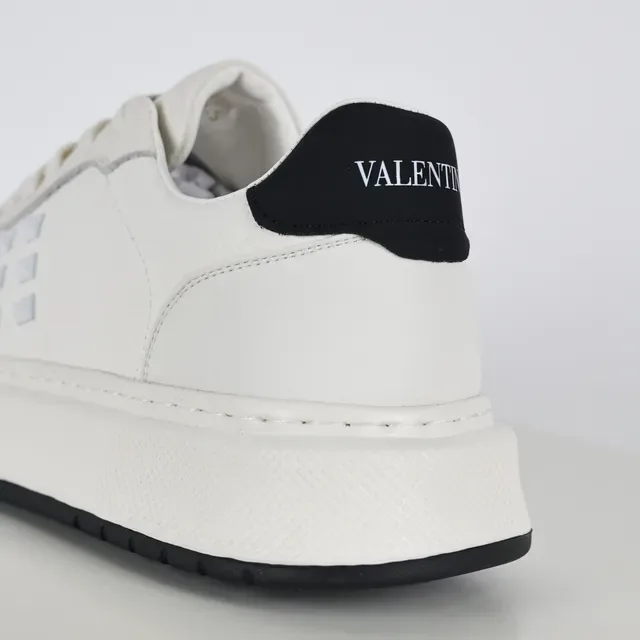 White Black Leather-Like Upper Contrast Sole Sneakers 4