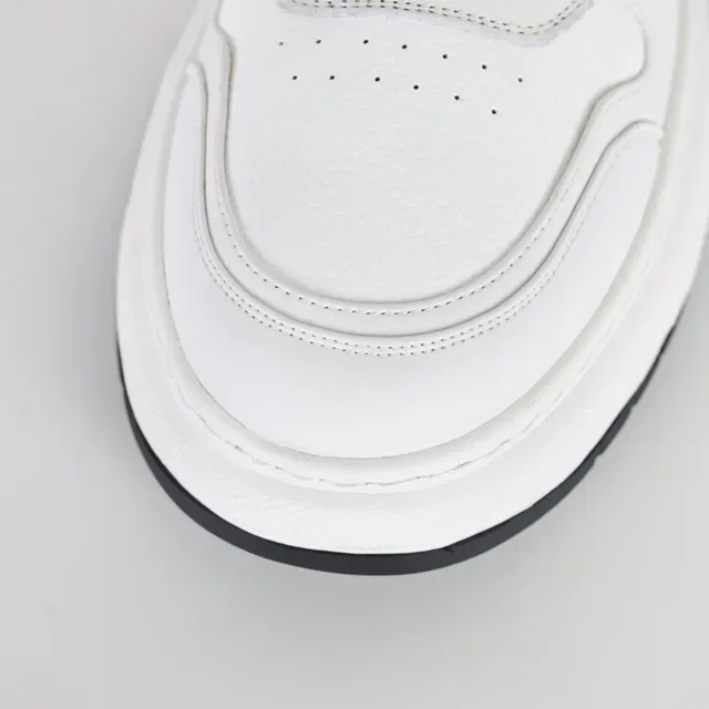 White Black Leather-Like Upper Contrast Sole Sneakers 5