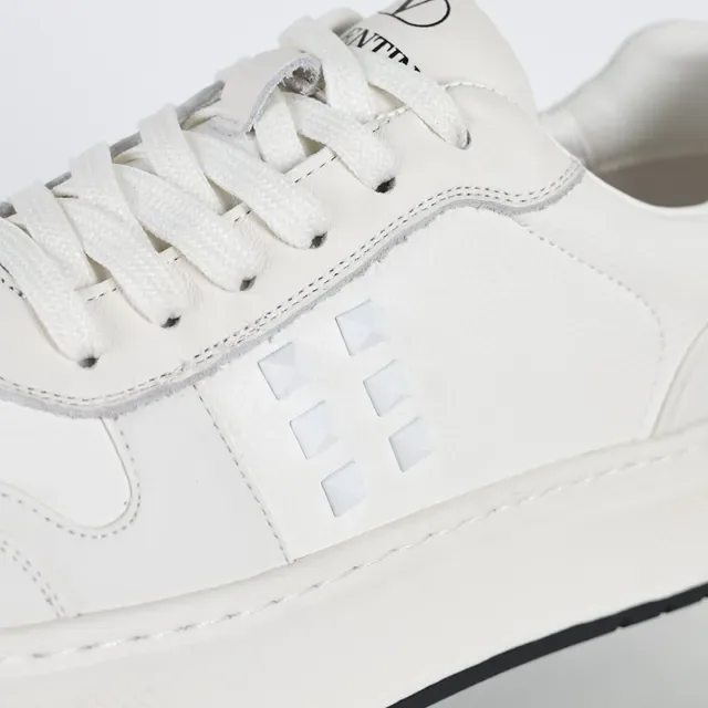 White Black Leather-Like Upper Contrast Sole Sneakers 6