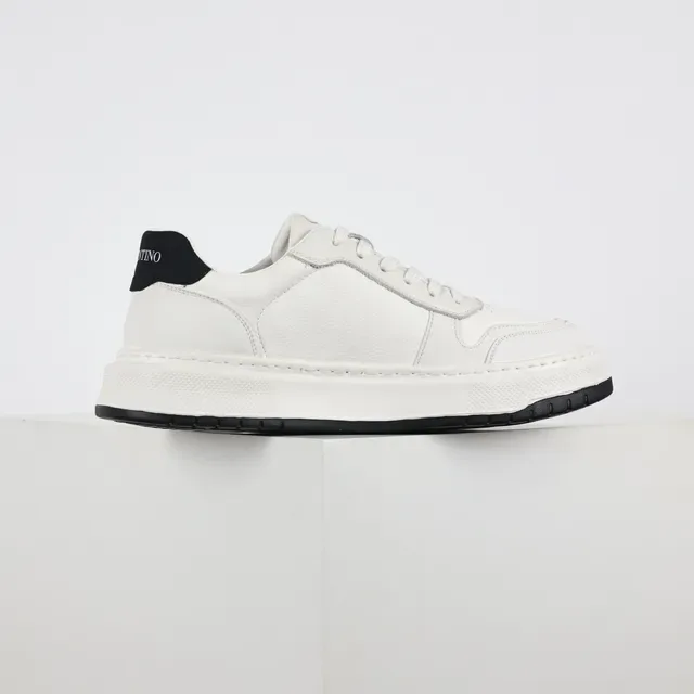 White Black Leather-Like Upper Contrast Sole Sneakers 7