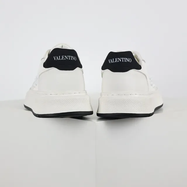 White Black Leather-Like Upper Contrast Sole Sneakers 8