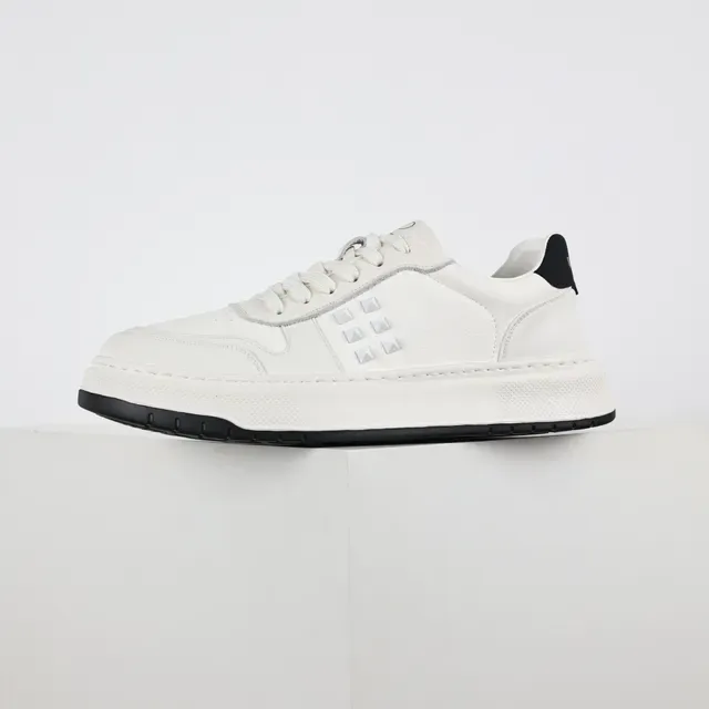 White Black Leather-Like Upper Contrast Sole Sneakers 9