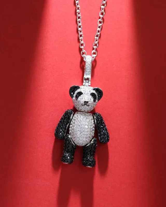 White Black Panda-Shaped Pavé-Set Crystals Necklace 6
