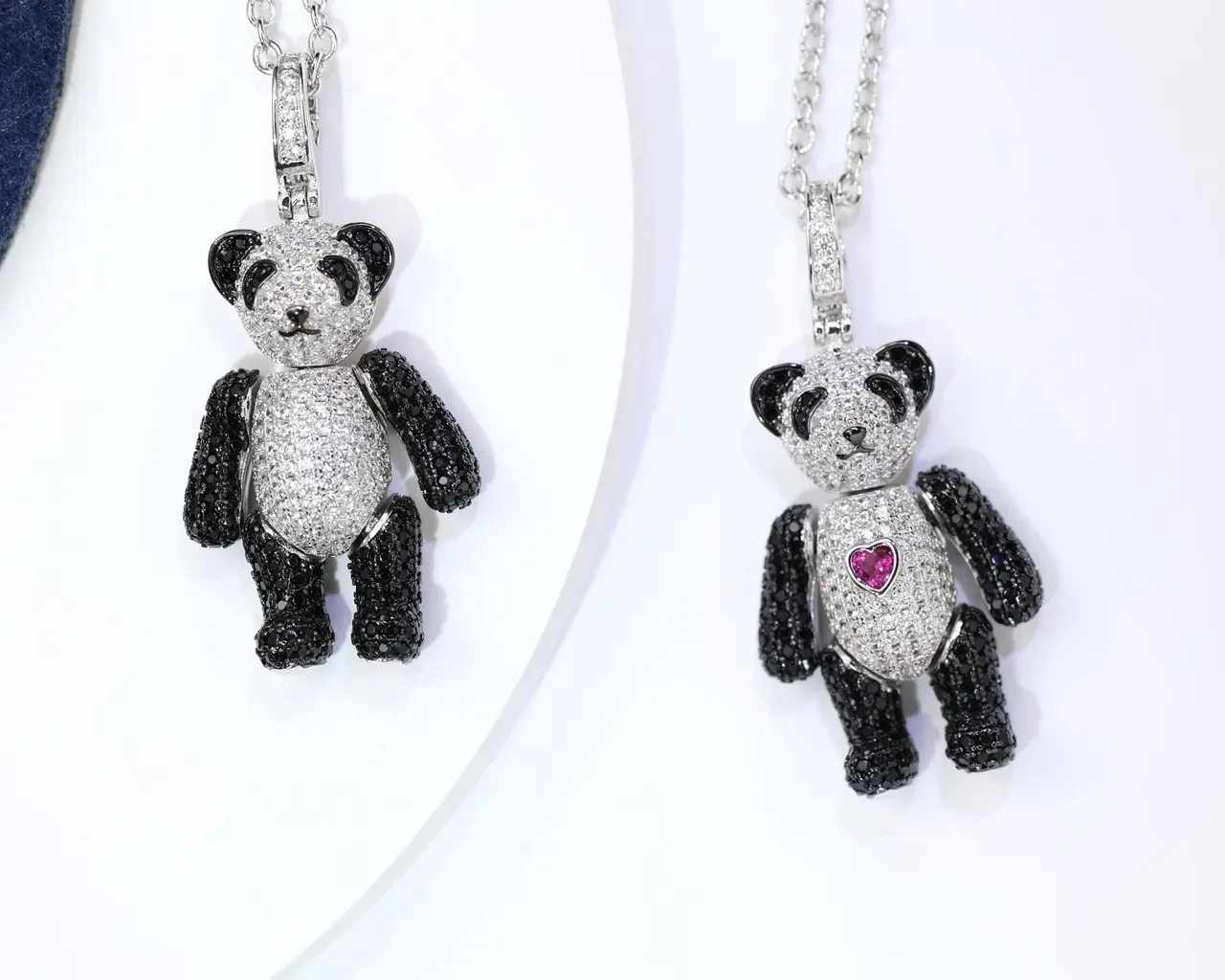 White Black Panda-Shaped Pavé-Set Crystals Necklace 7