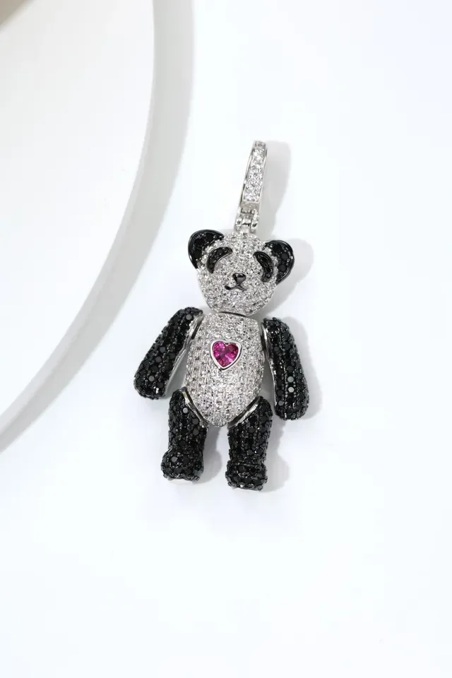 White Black Panda-Shaped Pavé-Set Crystals Necklace 9