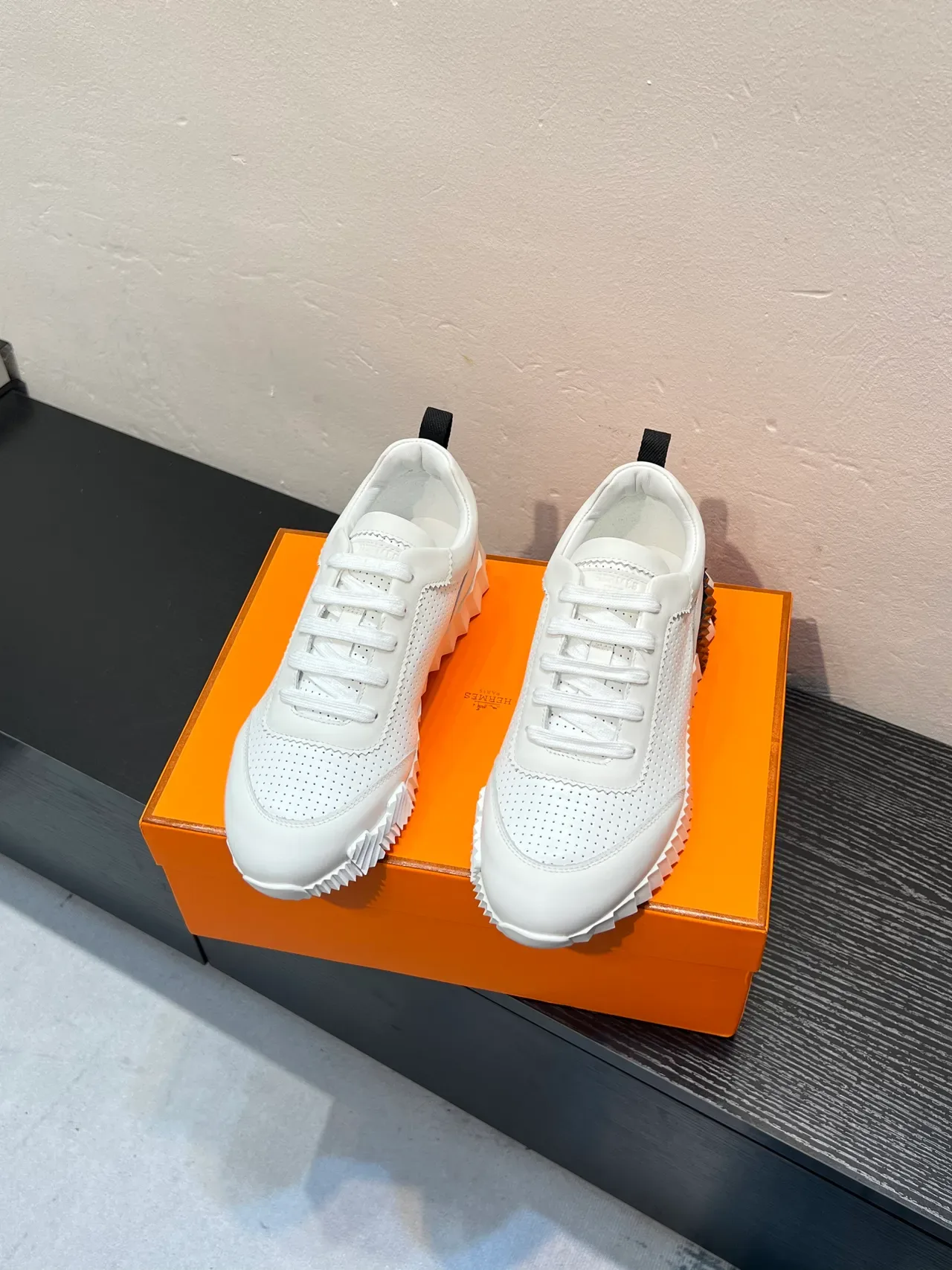 White Black Perforated Leather Upper Zigzag-Stitched Overlay Sneakers 2