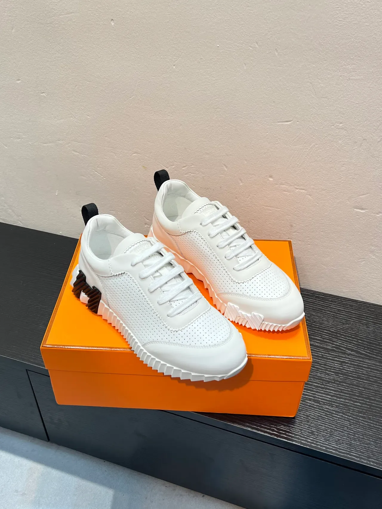 White Black Perforated Leather Upper Zigzag-Stitched Overlay Sneakers 5