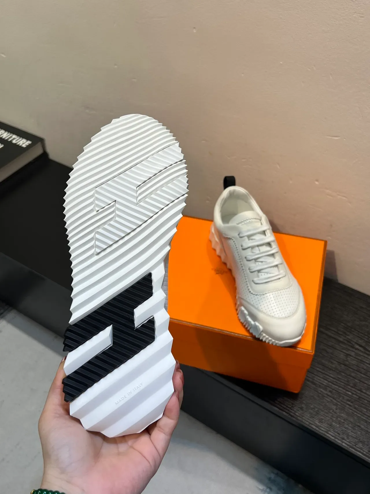 White Black Perforated Leather Upper Zigzag-Stitched Overlay Sneakers 9