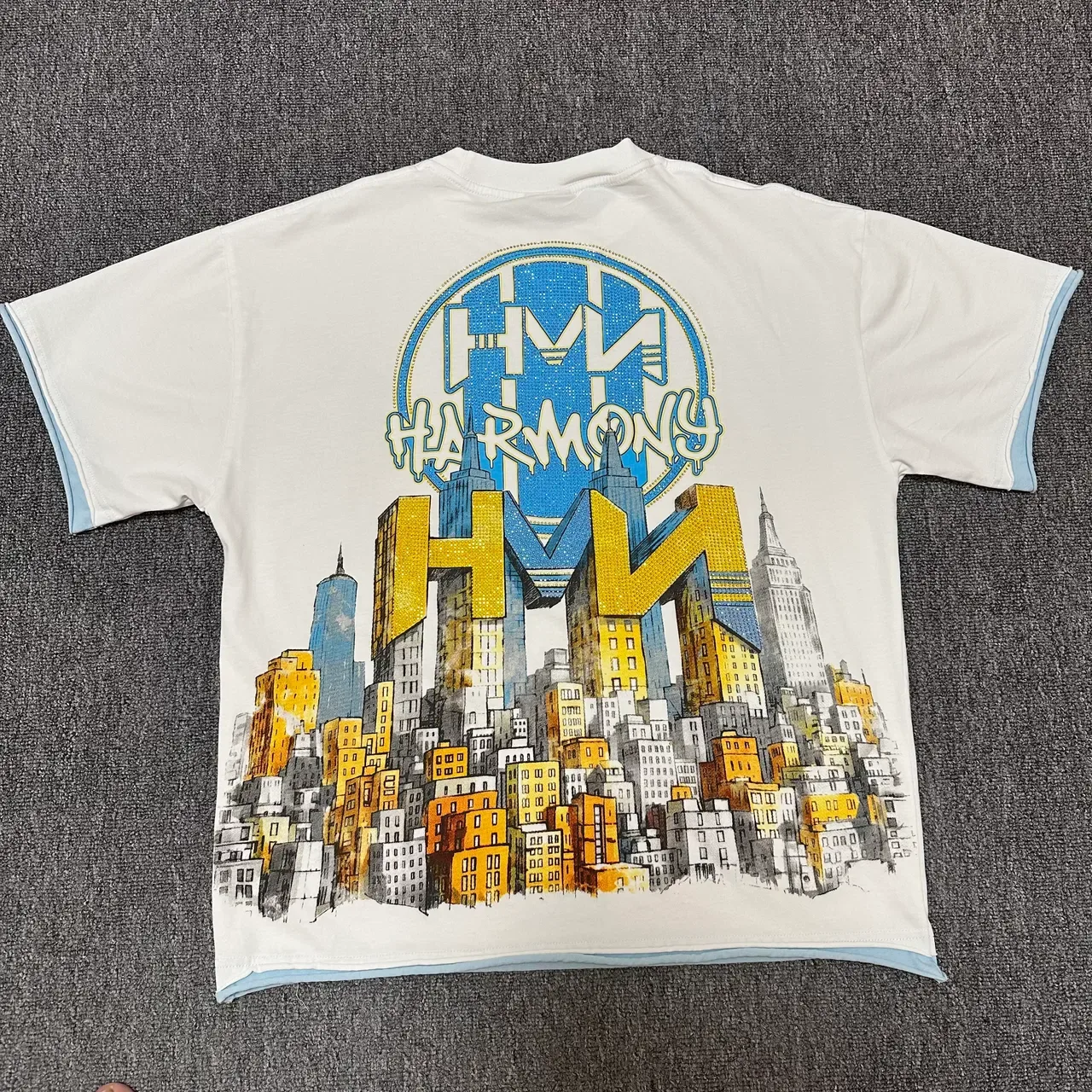 White Blue Graphic-Print Oversized Fit T-Shirt 2