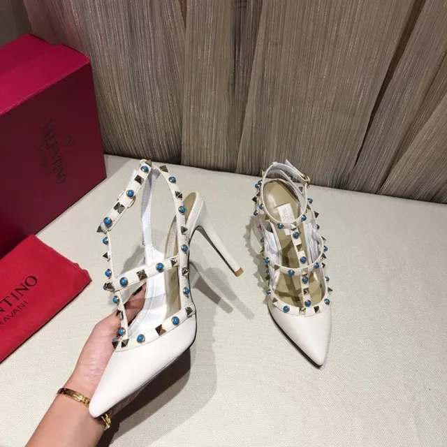 Salto Stiletto com Ponta Branca Azul 4