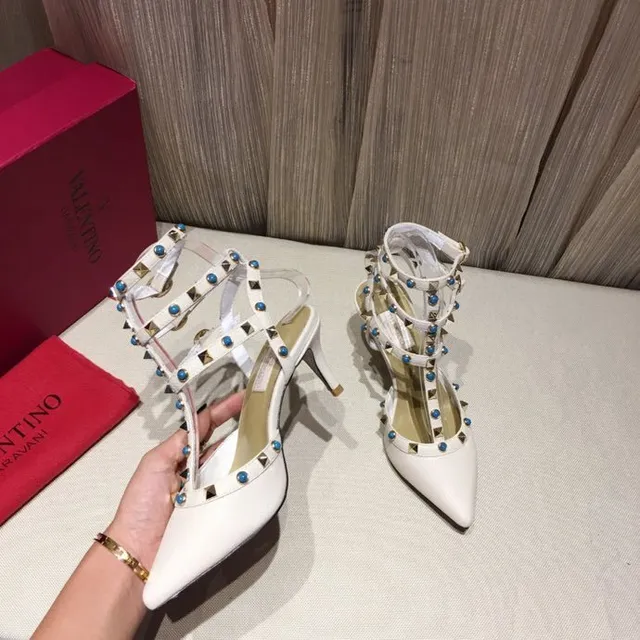 White Blue Pointed-Toe Multi-Strap T-Bar Stiletto 3