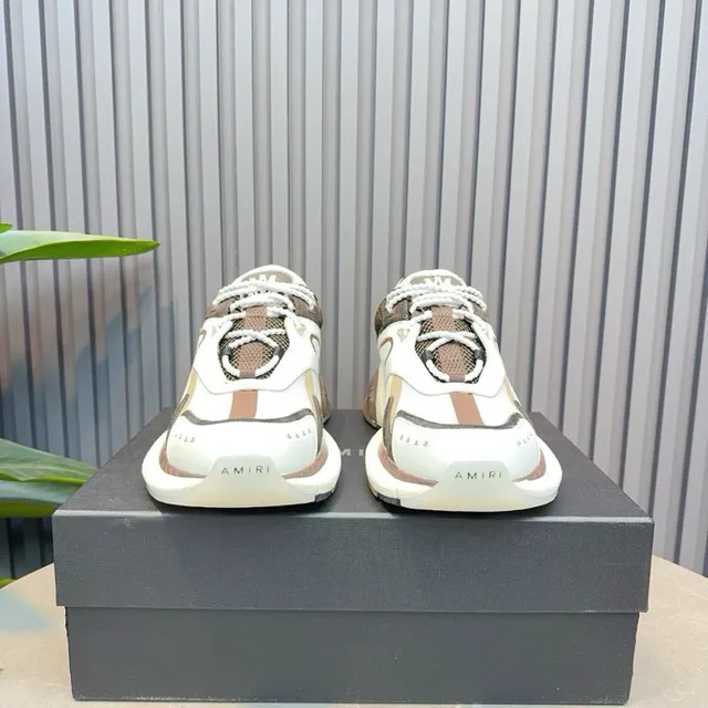 White Brown Multi-Panel Construction Sculpted Wavy Midsole Chunky Sneakers 3