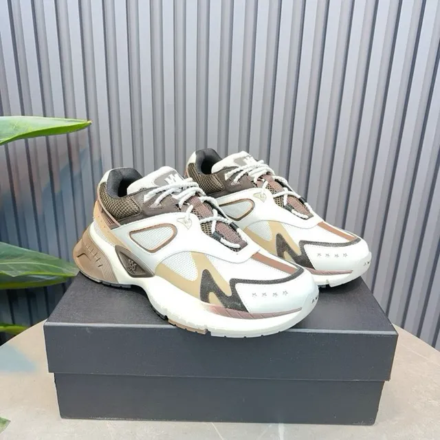White Brown Multi-Panel Construction Sculpted Wavy Midsole Chunky Sneakers 6