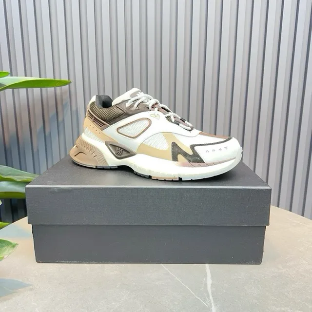 White Brown Multi-Panel Construction Sculpted Wavy Midsole Chunky Sneakers 8