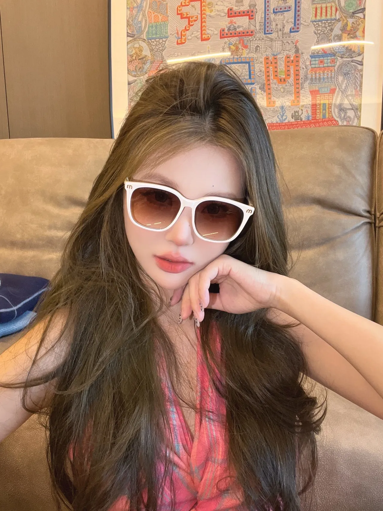 White Cat-Eye Gradient Pink Orange Sunglasses 7