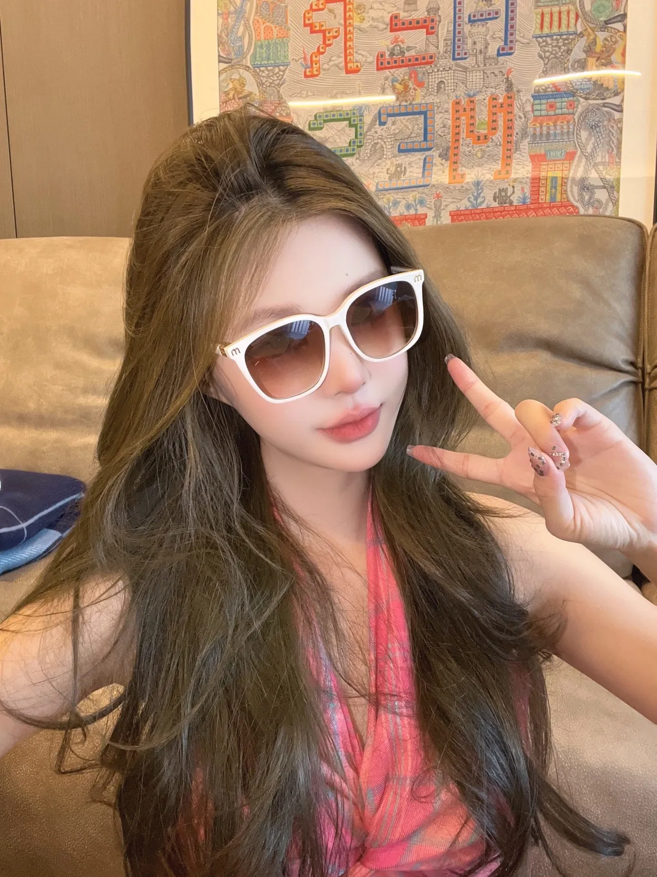 White Cat-Eye Gradient Pink Orange Sunglasses 8