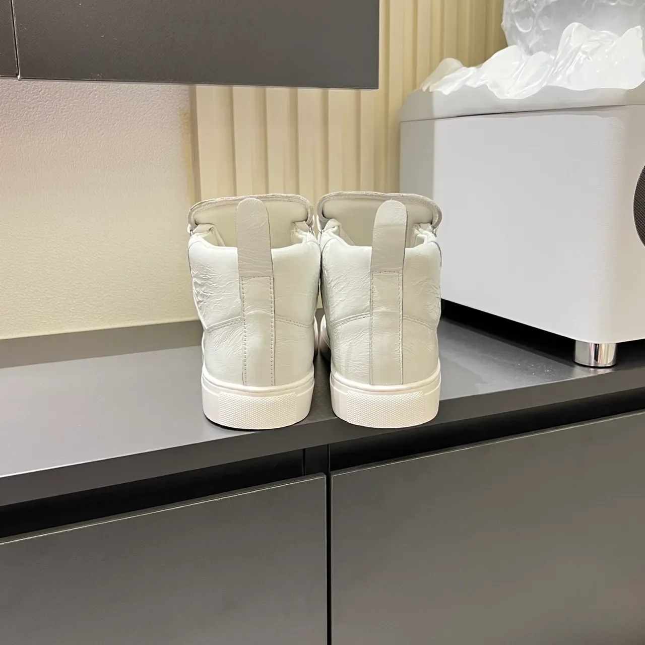 White Crinkled Leather High-Top Sneakers 2