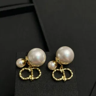 White Gold Double-Pearl Drop Interlocking Rings Earrings