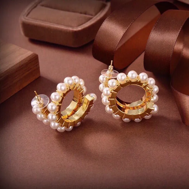 White Gold Pearl-Embellished Hoop-Style Earrings 2