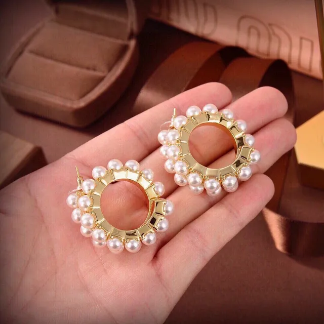 White Gold Pearl-Embellished Hoop-Style Earrings 4