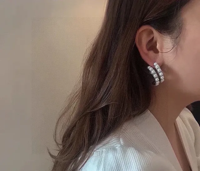 White Gold Pearl-Embellished Hoop-Style Earrings 9