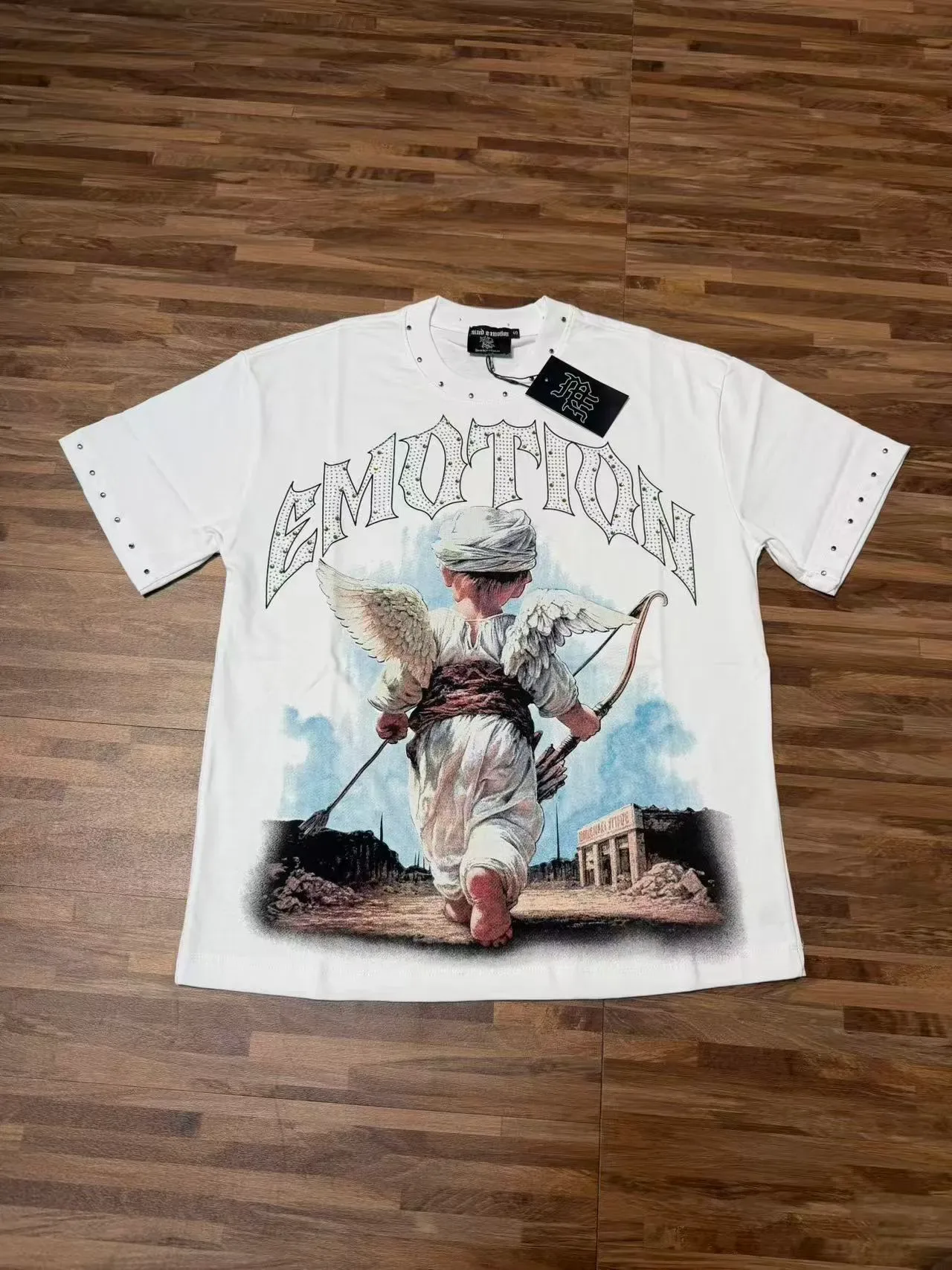 White Graphic-Print Studded Oversized T-Shirt 3