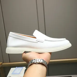 White Leather Moc-Toe Slip-On Loafers