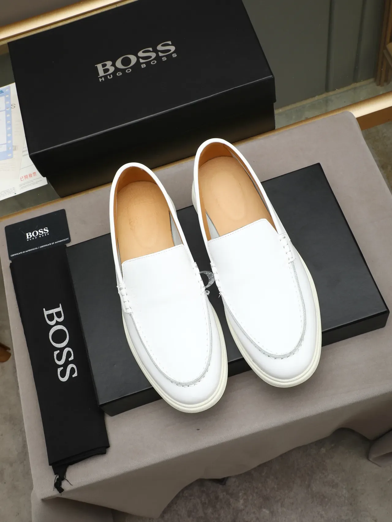 White Leather Moc-Toe Slip-On Loafers 2