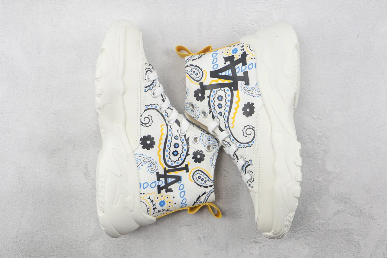 White Printed Canvas High-Top Chunky Sneaker 2