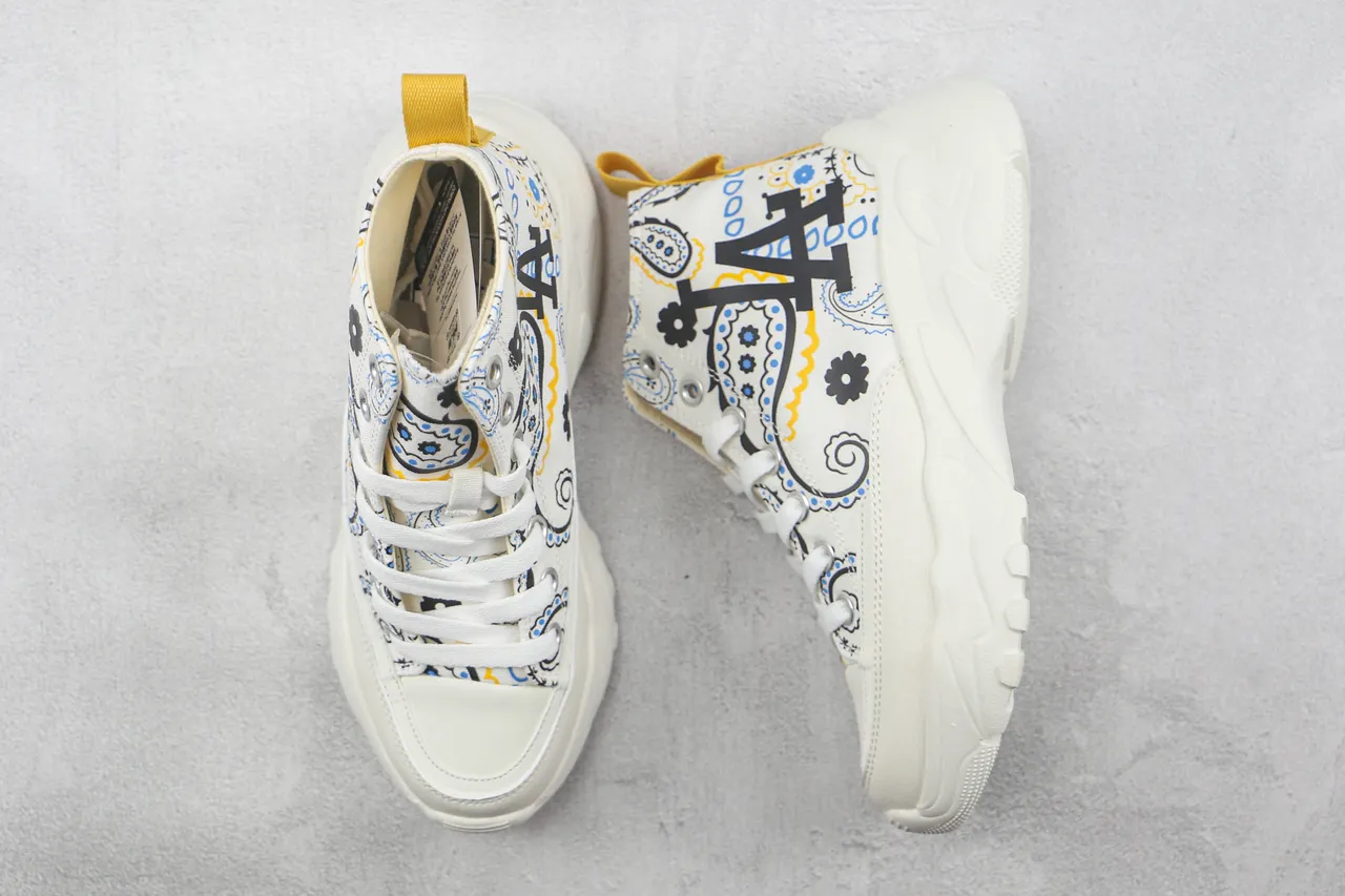 White Printed Canvas High-Top Chunky Sneaker 3